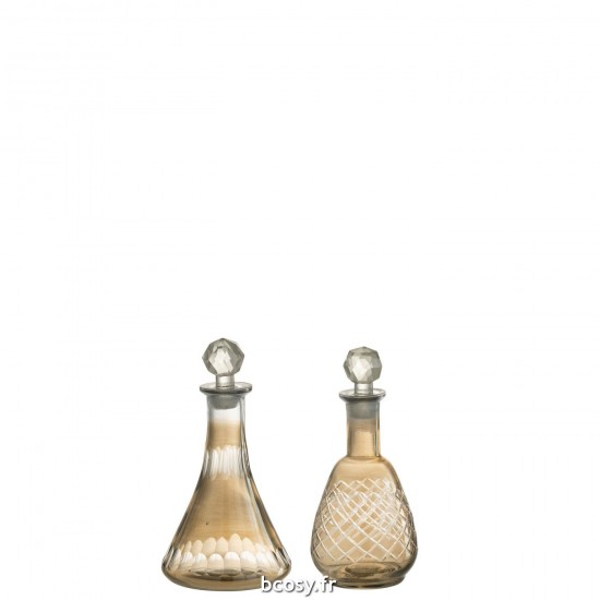 J Line Carafe Carreaux Motifs Verre Fume JLine 35521 by Jolipa 35521 Assortiment de 2 pcs.