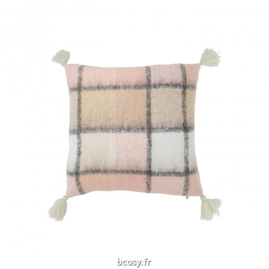 J Line Coussin A Carreaux Polyester Beige Rose JLine 38600 by Jolipa 38600.