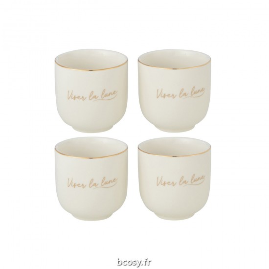 J-Line J Line série de vaisselle Jolipa Boite 4 Tasses Porcelaine Viser La Lune Blanc Or.