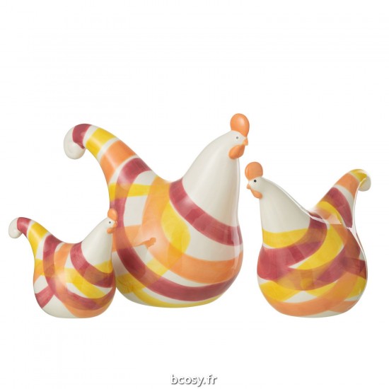 J Line Set 3 Coqs Lignes Dolomie Orange Mix JLine 40107 by Jolipa 40107.