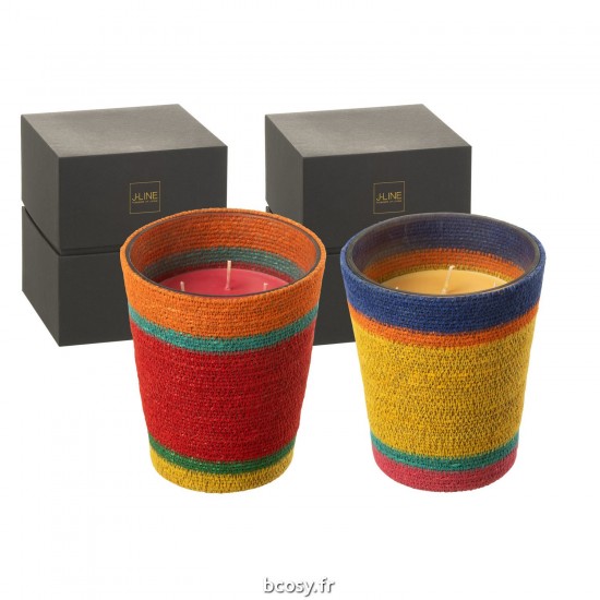 J Line Bougie Parfumee Panier Rouge Cire Mix Large 75 Heures JLine 40284 by Jolipa 40284 Assortiment de 2 pcs.