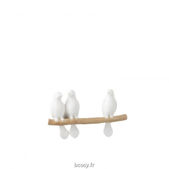 J Line 3 Oiseaux Sur Branche Polyresine Blanc Naturel JLine 40541 by Jolipa 40541.