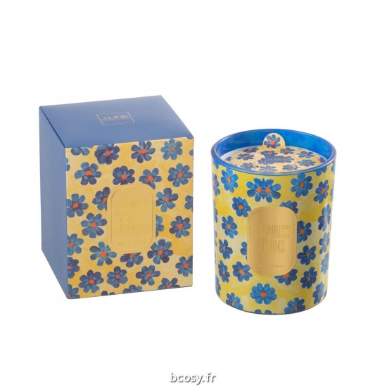 J Line Bougie Senteur Fleurs Bleu Jaune Large 70 Heures JLine 40662 by Jolipa 40662.