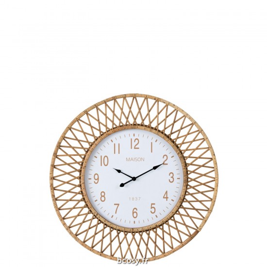 J Line Horloge Murale Wonder Rottin Contreplaqué Naturel Blanc Large JLine 40930 by Jolipa 40930.