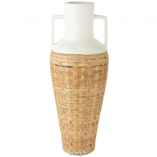 J Line Vase Tissage Anses Terracota Rotin Blanc Naturel JLine 41515 by Jolipa 41515.