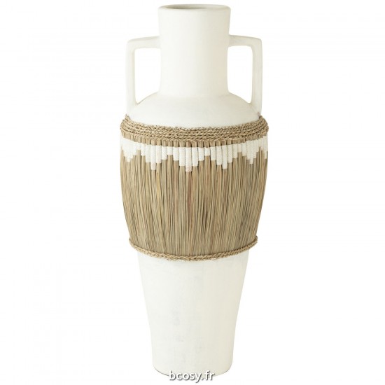 J Line Vase Motifs Anses Terracota Herbes Blanc Naturel JLine 41517 by Jolipa 41517.
