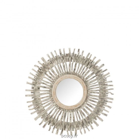 J Line Miroir Rond Soleil Bois Blanc Lavé JLine 41522 by Jolipa 41522.