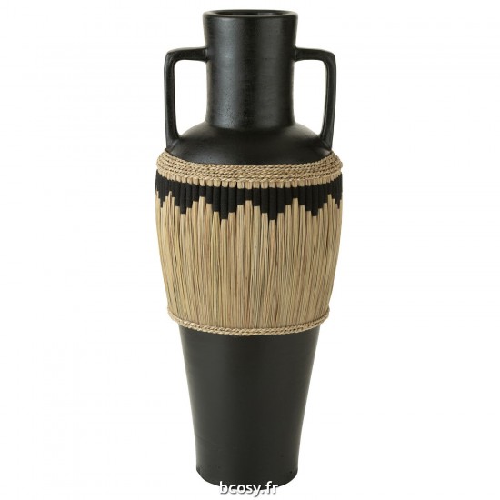 J Line Vase Motifs Anses Terracota Herbes Noir Naturel JLine 41529 by Jolipa 41529.