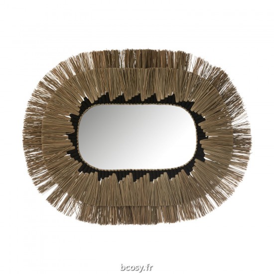 J Line Miroir Ovale Motifs 2 Couches Herbes Naturel Noir JLine 41530 by Jolipa 41530.