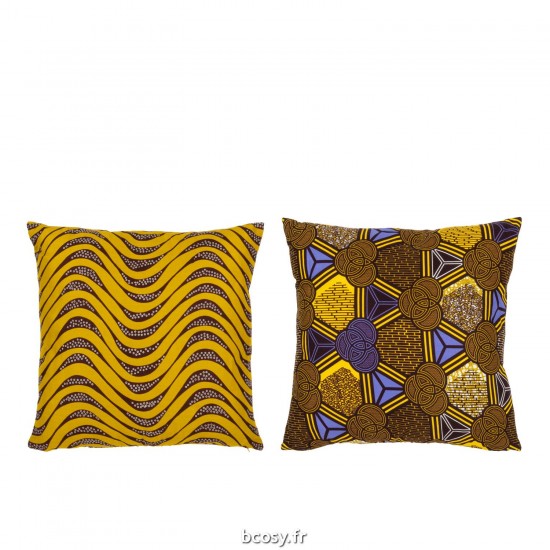 J Line Coussin Motifs Courbes Ronds Tissu Mix JLine 41537 by Jolipa 41537 Assortiment de 2 pcs.