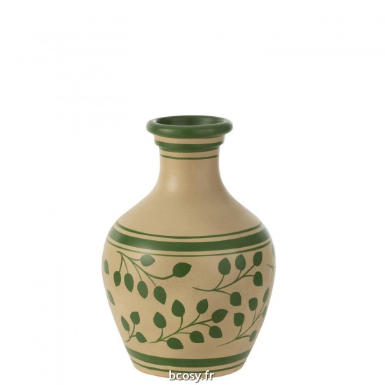 J-Line J Line vases Jolipa Vase Feuilles Lignes Terre Cuite Blanc Vert.