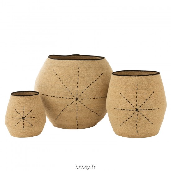 J Line Set 3 Paniers Etoile Pointilles Lignes Jonc De Mer Naturel Noir JLine 41793 by Jolipa 41793.