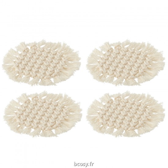 J Line Set De 4 Sous Verres Ronds Macramé Polyester Beige JLine 41968 by Jolipa 41968.