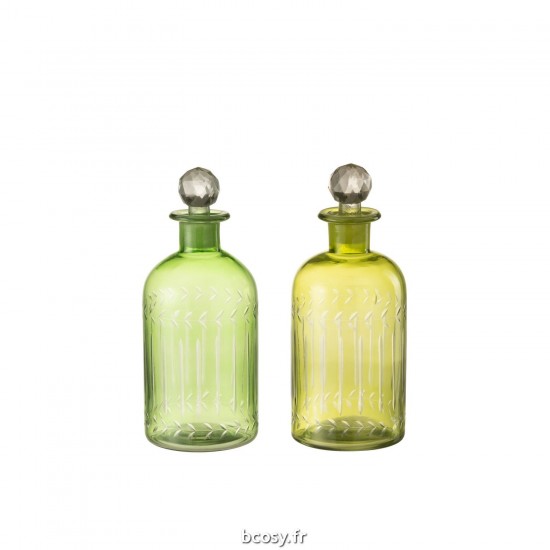 J Line Carafe Feuil Verre Vert Large JLine 42741 by Jolipa 42741 Assortiment de 2 pcs.