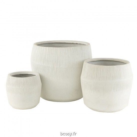 J Line Set 3 Cachepot Argile Blanc JLine 43083 by Jolipa 43083.