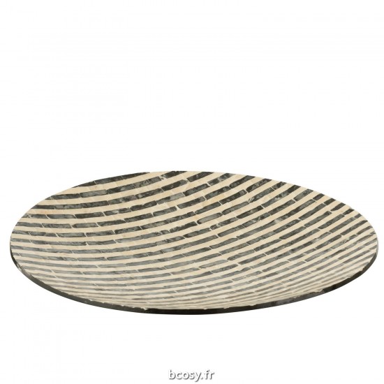 J Line Plateau Rond Raye Coquillages Mdf Noir Blanc JLine 43895 by Jolipa 43895.