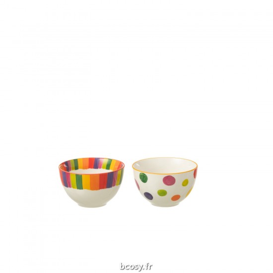 J Line Boite 4 Tasse Sous Tasse Polka Pois Ligne Porcelaine Mix Small JLine 44023 by Jolipa 44023 Assortiment de 2 pcs.
