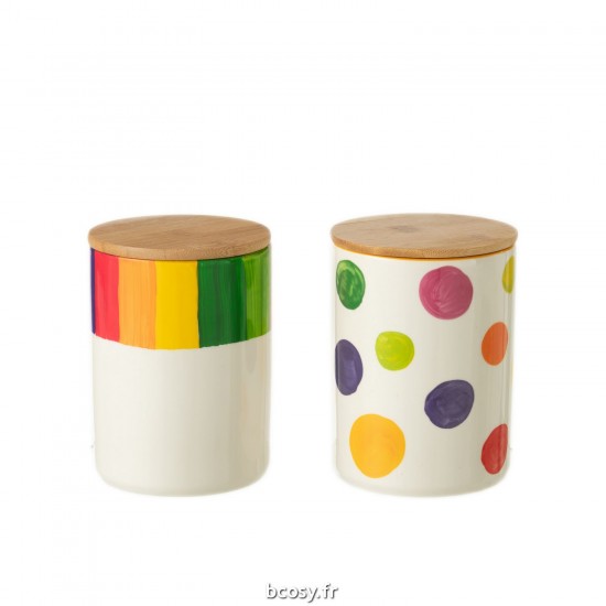 J Line Boite A Provision Pois Ligne Porcelaine Mix JLine 44028 by Jolipa 44028 Assortiment de 2 pcs.