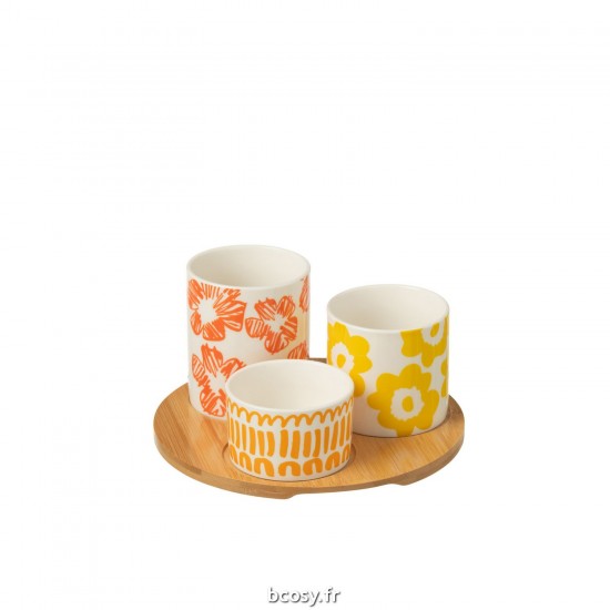 J Line Set 3 Plats Apero Plateau Bambou Coffret Ceramique Mix JLine 44032 by Jolipa 44032.