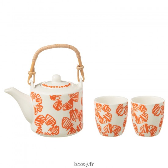 J Line Set 3 Theieres Set Fleur Coffret Ceramique Orange JLine 44038 by Jolipa 44038.