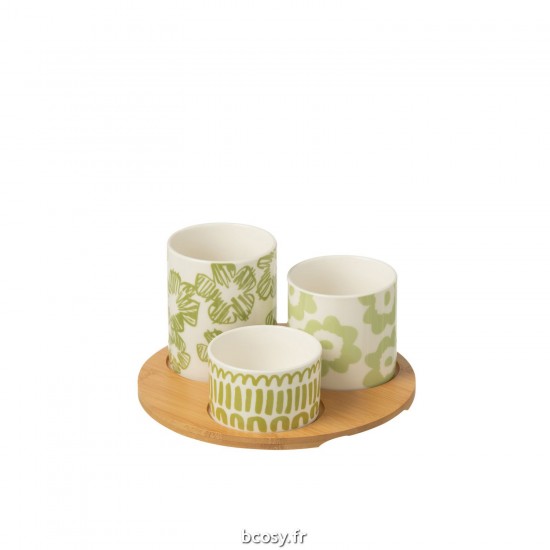 J Line Set 3 Plats Apero Plateau Bambou Coffret Ceramique Vert JLine 44042 by Jolipa 44042.