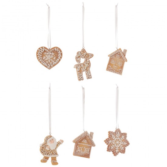 J-Line J Line pendeloques Jolipa Suspension Pain D Epice Resine Marron Blanc Assortiment De 6.