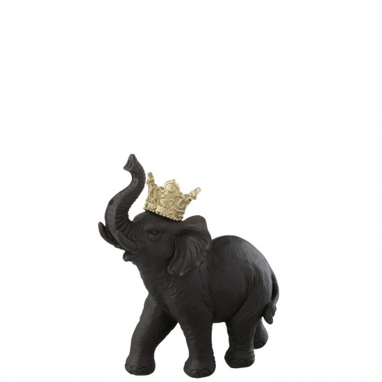 J-Line J Line fantaisie images de fantaisie Jolipa Elephant Couronne Debout Resine Noir Or.