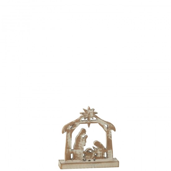 J-Line J Line crèches de Noël Jolipa Creche Bois De Manguier Blanc Casse Naturel Small.
