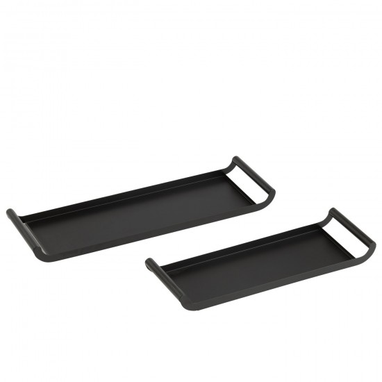 J-Line J Line Plateau de service plateaux de service Jolipa Set De 2 Plateau Rectangle Metal Noir.