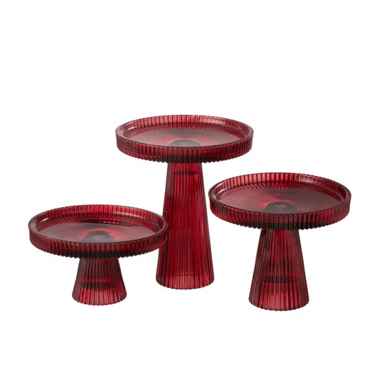 J-Line J Line plateaux plats a tartes Jolipa Set De 3 Plat A Gateaux Nelly Verre Rouge Cerise.
