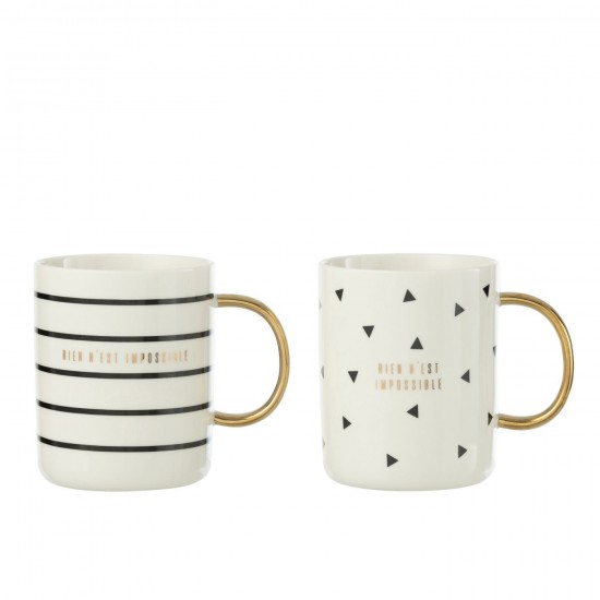 J-Line J Line tasses de cafe Jolipa Tasse Cuillere Lignes Horizontales Triangle Ceramique Blanc Assortiment De 2.