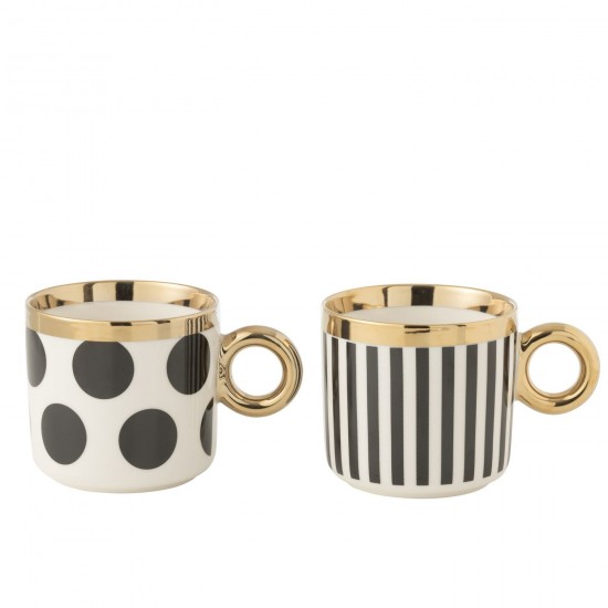 J-Line J Line bols Jolipa Boite De 1 Mug Pois Lignes Ceramique Mix Assortiment De 2.