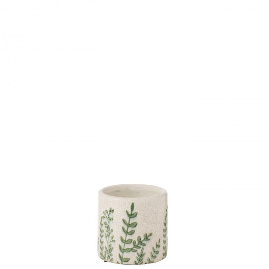 J-Line J Line cachepots de fleur Jolipa Vase Ferny Rond Gres Vert Blanc Small.