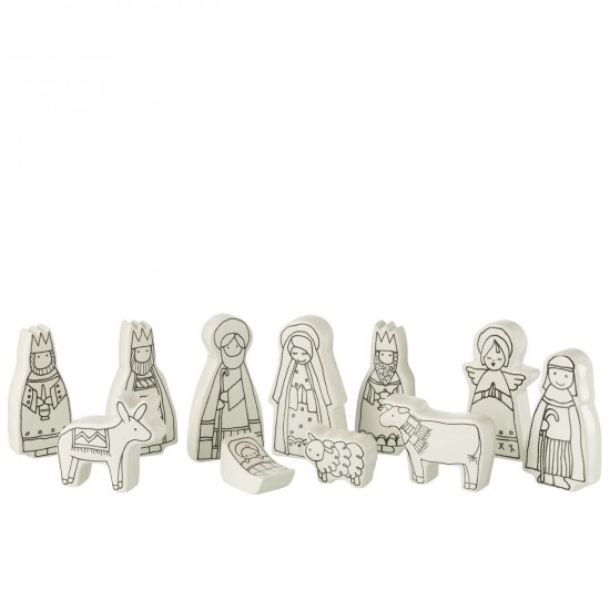 J-Line J Line crèches de Noël Jolipa Creche 11 Pieces Dolomie Blanc Noir Large.