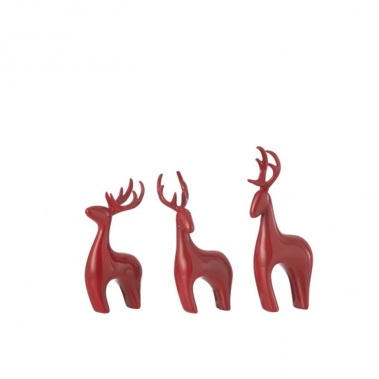 J-Line J Line animal animaux statuettes Jolipa Set 3 Renne Resine Electro Rouge.