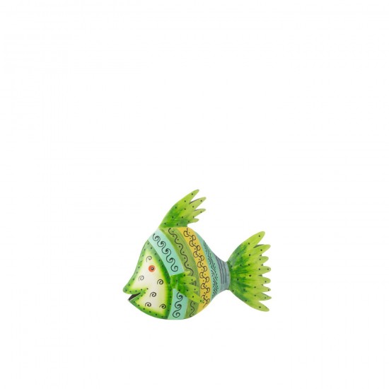 J-Line J Line poissons sur base statuettes Jolipa Poisson Fer Azur Vert Small.