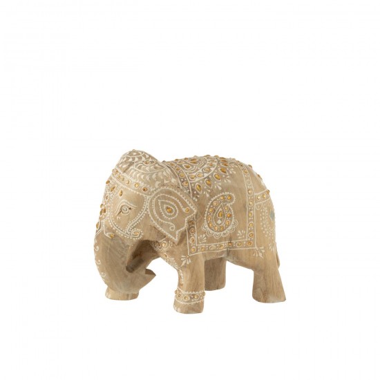 J-Line J Line elephants statuettes Jolipa Elephant Perles Bois De Manguier Naturel Blanc Large.