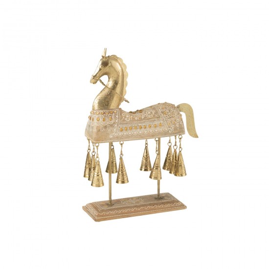 J-Line J Line cheval chevaux statuettes Jolipa Cheval Cloches Bois De Manguier Fer Naturel Blanc.