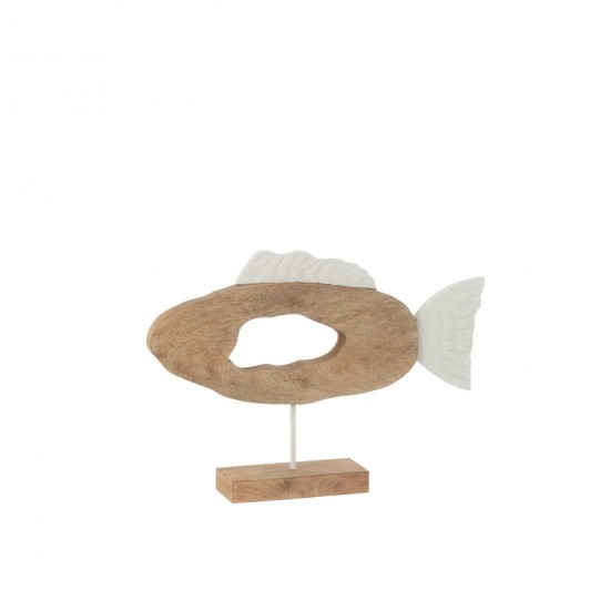 J-Line J Line poissons sur base statuettes Jolipa Poisson Oval Sur Pied Bois De Manguier Blanc Naturel.