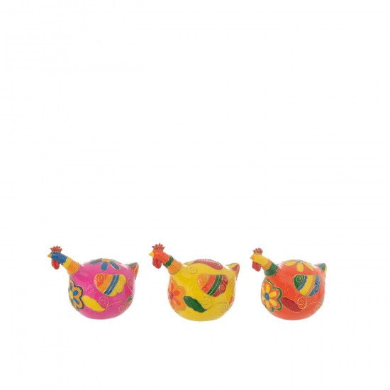 J-Line J Line animal animaux statuettes Jolipa Poule Fleurs Resine Mix Medium Assortiment De 3.