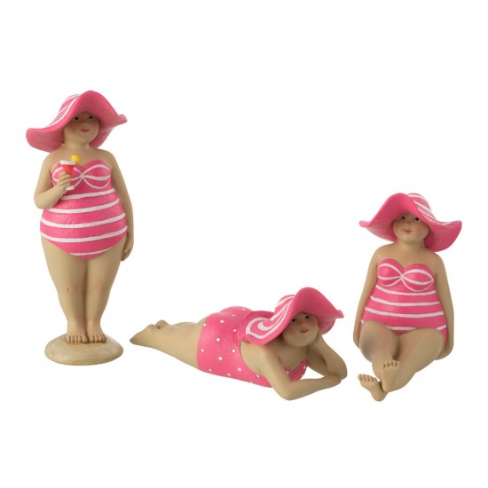 J-Line J Line Gens personnes Jolipa Baigneuse Chapeau Polyresine Rose Assortiment De 3.