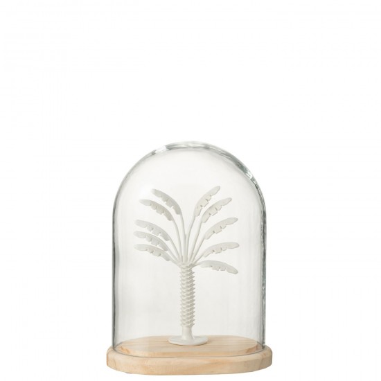 J-Line J Line cloches en verre Jolipa Cloche Palmier Verre Métal Blanc Naturel Small.