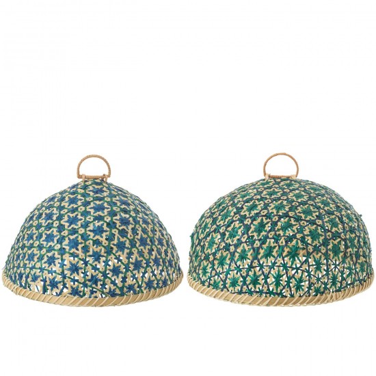 J-Line J Line cloches en verre Jolipa Cloche Alimentaire Motif Mosaïque Bambou Bleu Foncé Vert D Eau Assortiment De 2.