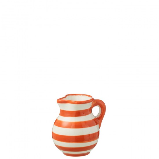 J-Line J Line série de vaisselle Jolipa Pitcher Granada Stripes Ceramic White Orange Small.
