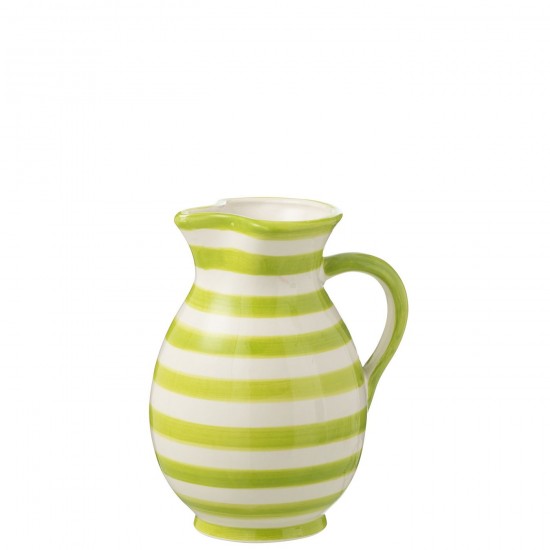 J-Line J Line série de vaisselle Jolipa Pitcher Granada Stripes Ceramic White Green Medium.