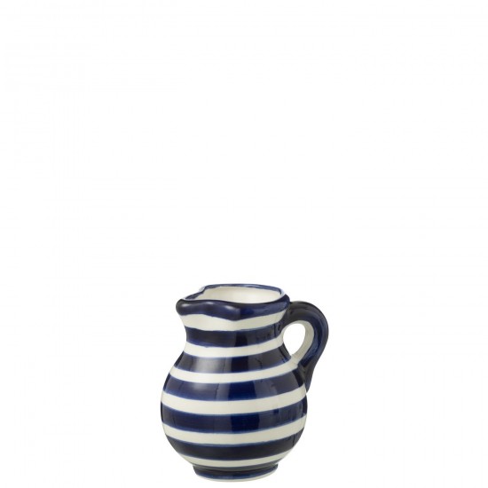 J-Line J Line série de vaisselle Jolipa Pitcher Granada Stripes Ceramic White Cobalto Blue Small.