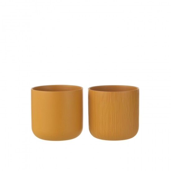 J-Line J Line cachepots de fleur Jolipa Cachepot Gen Ceramique Ocre Large Assortiment De 2.