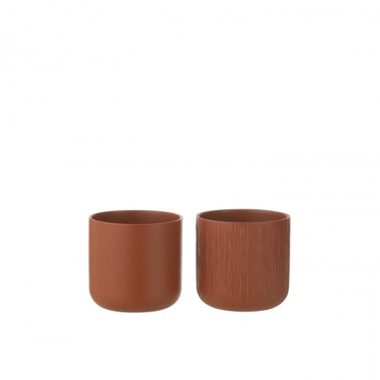 J-Line J Line cachepots de fleur Jolipa Cachepot Gen Ceramique Marron Medium Assortiment De 2.