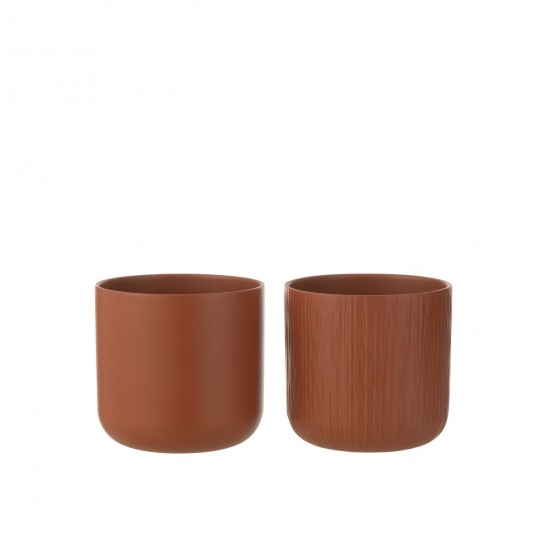 J-Line J Line cachepots de fleur Jolipa Cachepot Gen Ceramique Marron Large Assortiment De 2.