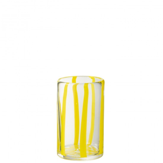 J-Line J Line verre à boire verres à boire Jolipa Verre A Boire Rayures Verre Transparent Jaune.